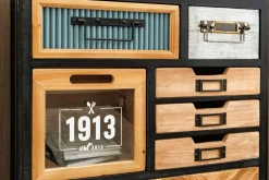 Industrial Schubladenschrank SECRETS 95cm natur braun schwarz Metall Pinienholz Kommode