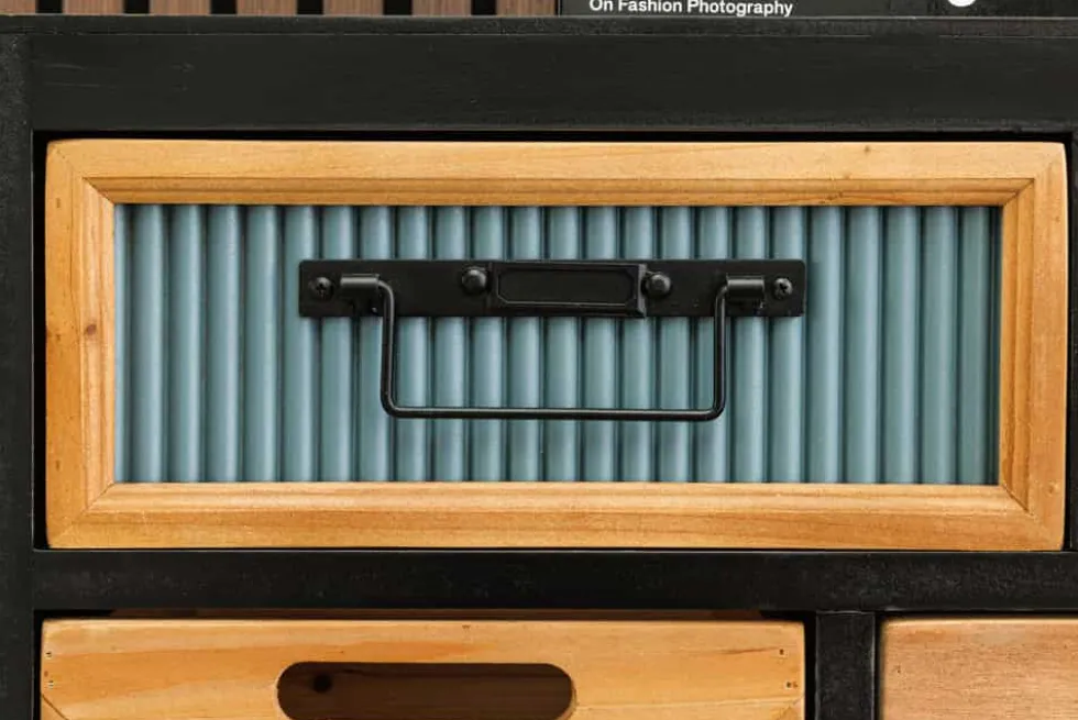 Industrial Schubladenschrank SECRETS 95cm natur braun schwarz Metall Pinienholz Kommode