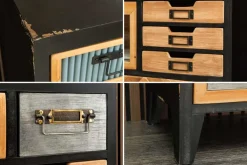 Industrial Schubladenschrank SECRETS 95cm natur braun schwarz Metall Pinienholz Kommode