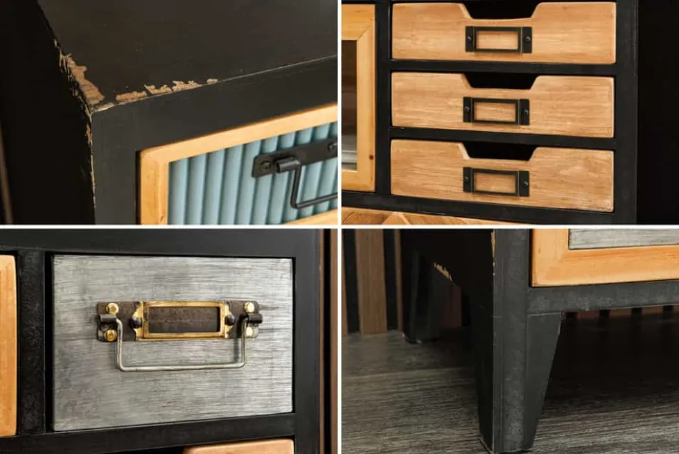 Industrial Schubladenschrank SECRETS 95cm natur braun schwarz Metall Pinienholz Kommode