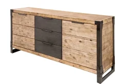 Industrial Sideboard FACTORY 180cm Akazie Massivholz weiß gekälkt Kommode mit Schubladen
