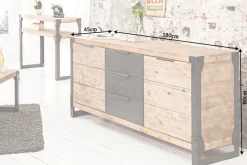Industrial Sideboard FACTORY 180cm Akazie Massivholz weiß gekälkt Kommode mit Schubladen