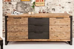 Industrial Sideboard FACTORY 180cm Akazie Massivholz weiß gekälkt Kommode mit Schubladen