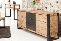 Industrial Sideboard FACTORY 180cm Akazie Massivholz weiß gekälkt Kommode mit Schubladen