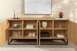 Industrial Sideboard GRANDEZZA 180cm natur Eiche schwarz Metall viel Stauraum