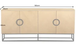 Industrial Sideboard GRANDEZZA 180cm natur Eiche schwarz Metall viel Stauraum