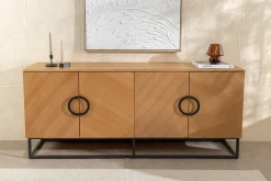 Industrial Sideboard GRANDEZZA 180cm natur Eiche schwarz Metall viel Stauraum