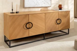 Industrial Sideboard GRANDEZZA 180cm natur Eiche schwarz Metall viel Stauraum
