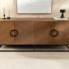 Industrial Sideboard GRANDEZZA 180cm natur Walnuss schwarz Metall viel Stauraum