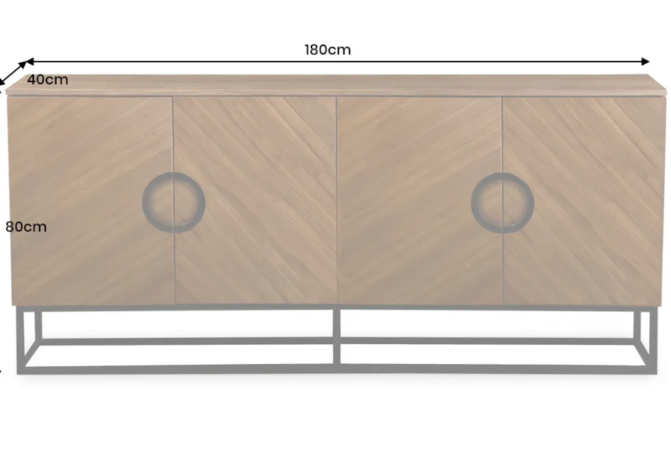Industrial Sideboard GRANDEZZA 180cm natur Walnuss schwarz Metall viel Stauraum