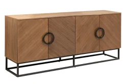 Industrial Sideboard GRANDEZZA 180cm natur Walnuss schwarz Metall viel Stauraum
