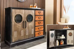 Industrial Sideboard NAUTILUS 105cm braun schwarz grau Pinienholz Metall Vintage-Look
