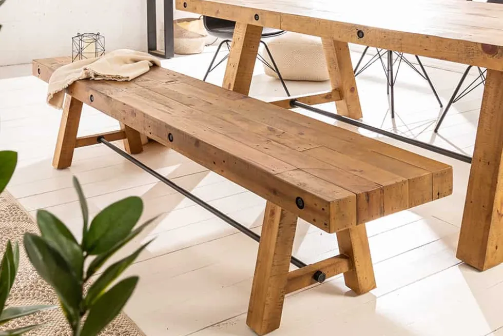 Industrial Sitzbank FINCA 165cm vintage braun recyceltes Pinienholz