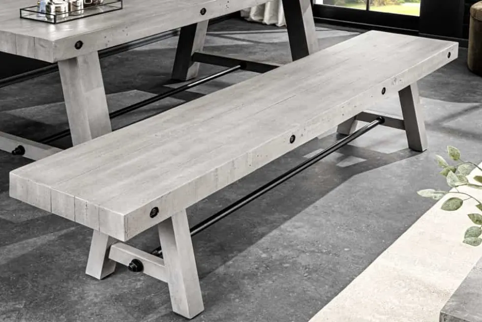 Industrial Sitzbank FINCA 165cm grau Pinie recyceltes Massivholz Eisen