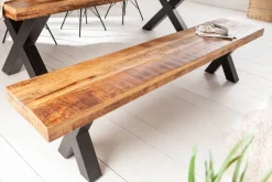 Industrial Sitzbank IRON CRAFT 200cm Mangoholz mit schwarzen X-Beinen