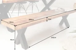 Industrial Sitzbank IRON CRAFT 200cm Mangoholz mit schwarzen X-Beinen