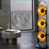Industrial Stehlampe STUDIO 130cm schwarz Blattgold-Optik 3 neigbare Schirme
