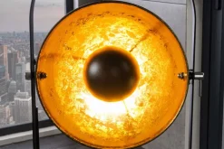 Industrial Stehlampe STUDIO 130cm schwarz Blattgold-Optik 3 neigbare Schirme