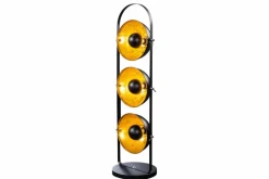 Industrial Stehlampe STUDIO 130cm schwarz Blattgold-Optik 3 neigbare Schirme