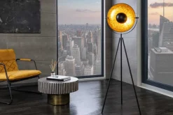 Industrial Stehlampe STUDIO 150cm schwarz Blattgold-Optik neigbarer Schirm