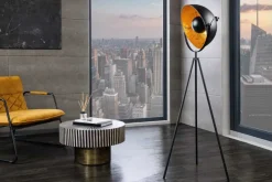Industrial Stehlampe STUDIO 150cm schwarz Blattgold-Optik neigbarer Schirm