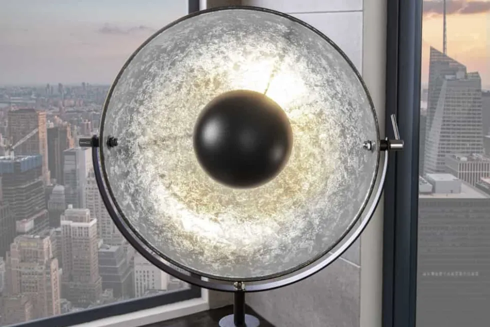 Industrial Stehlampe STUDIO 150cm schwarz Blattsilber-Optik neigbarer Schirm