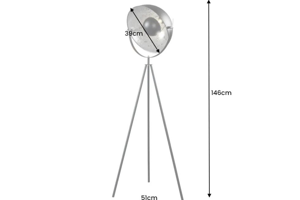 Industrial Stehlampe STUDIO 150cm schwarz Blattsilber-Optik neigbarer Schirm
