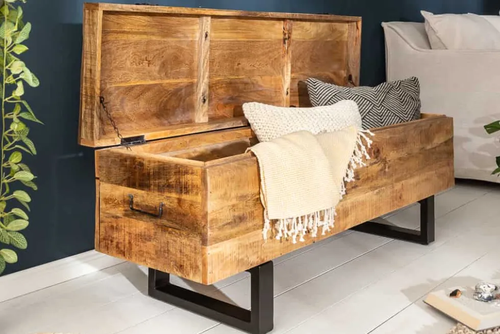 Industrial Truhenbank FACTORY LOFT 115cm Mangoholz natur Sitzbank