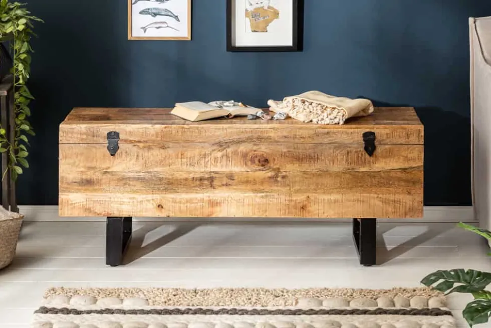 Industrial Truhenbank FACTORY LOFT 115cm Mangoholz natur Sitzbank