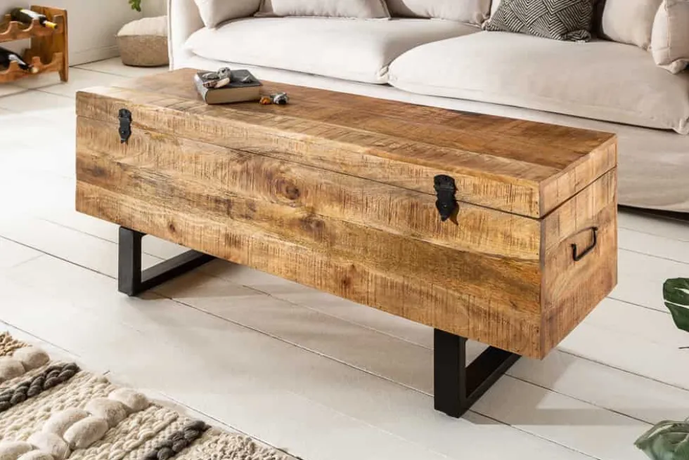 Industrial Truhenbank FACTORY LOFT 115cm Mangoholz natur Sitzbank