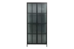 Industrial Vitrine DURA STEEL 180cm schwarz Metall Riffelglas Highboard