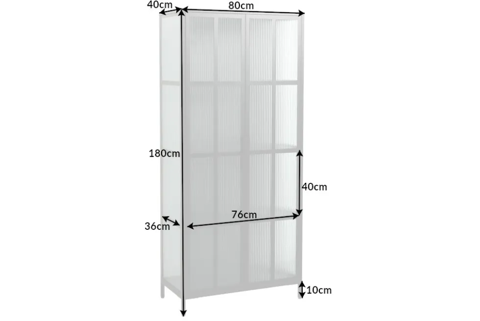 Industrial Vitrine DURA STEEL 180cm schwarz Metall Riffelglas Highboard