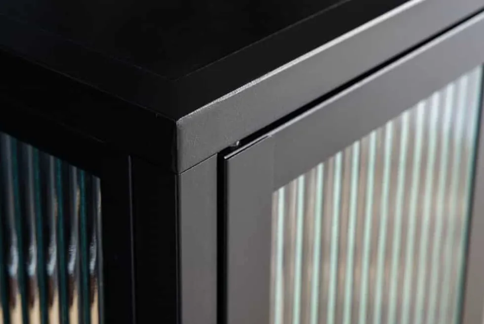 Industrial Vitrine DURA STEEL 180cm schwarz Metall Riffelglas Highboard