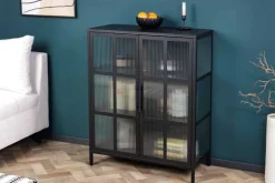 Industrial Vitrine DURA STEEL 80cm schwarz Metall Riffelglas