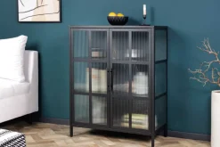 Industrial Vitrine DURA STEEL 80cm schwarz Metall Riffelglas