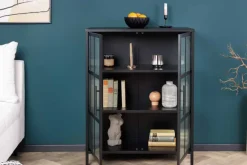 Industrial Vitrine DURA STEEL 80cm schwarz Metall Riffelglas