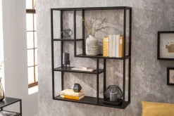 Industrial Wandregal SLIM LINE 90cm Esche schwarz fünf Regalböden