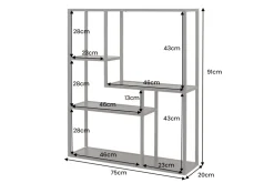 Industrial Wandregal SLIM LINE 90cm Esche schwarz fünf Regalböden
