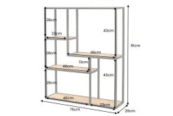 Industrial Wandregal SLIM LINE 90cm Wildeiche schwarz fünf Regalböden