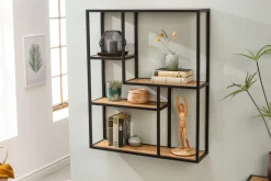 Industrial Wandregal SLIM LINE 90cm Wildeiche schwarz fünf Regalböden