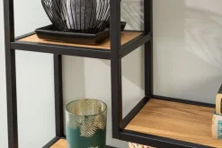Industrial Wandregal SLIM LINE 90cm Wildeiche schwarz fünf Regalböden