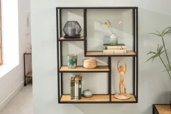 Industrial Wandregal SLIM LINE 90cm Wildeiche schwarz fünf Regalböden