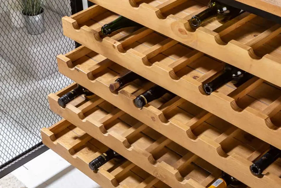 Industrial Weinschrank BODEGA 130cm recyceltes Pinienholz natur Weinregal für 55 Flaschen