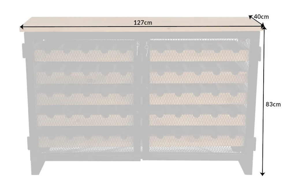 Industrial Weinschrank BODEGA 130cm recyceltes Pinienholz natur Weinregal für 55 Flaschen