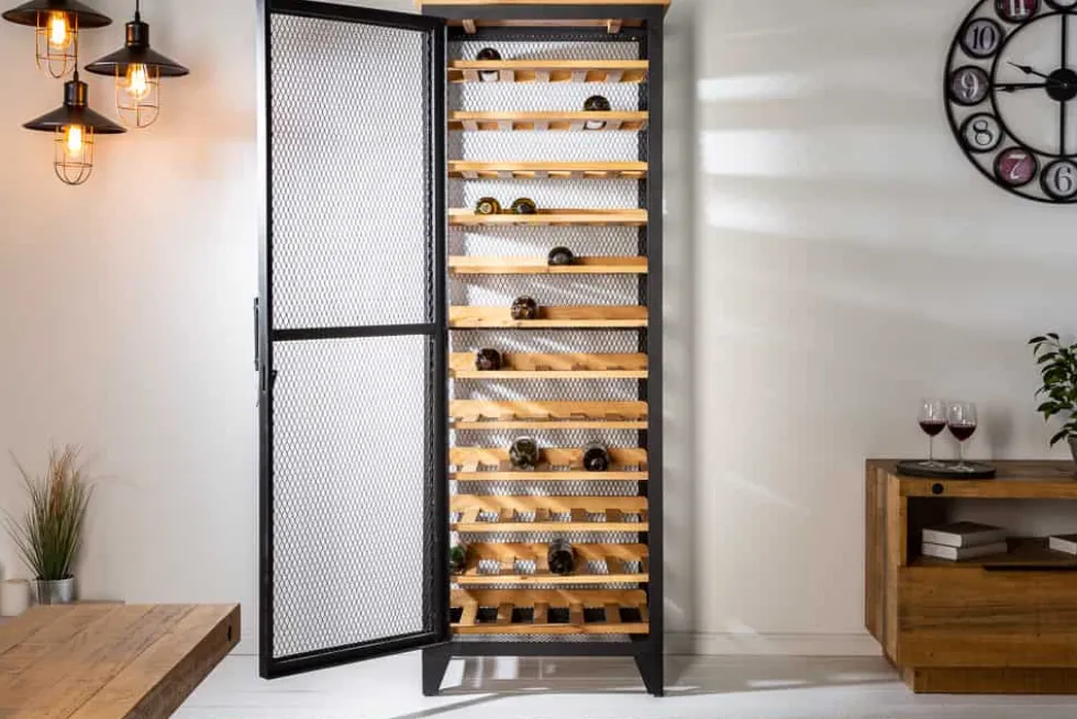 Industrial Weinschrank BODEGA 184cm recyceltes Pinienholz natur Weinregal für 72 Flaschen