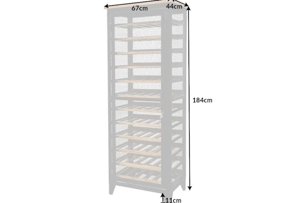 Industrial Weinschrank BODEGA 184cm recyceltes Pinienholz natur Weinregal für 72 Flaschen