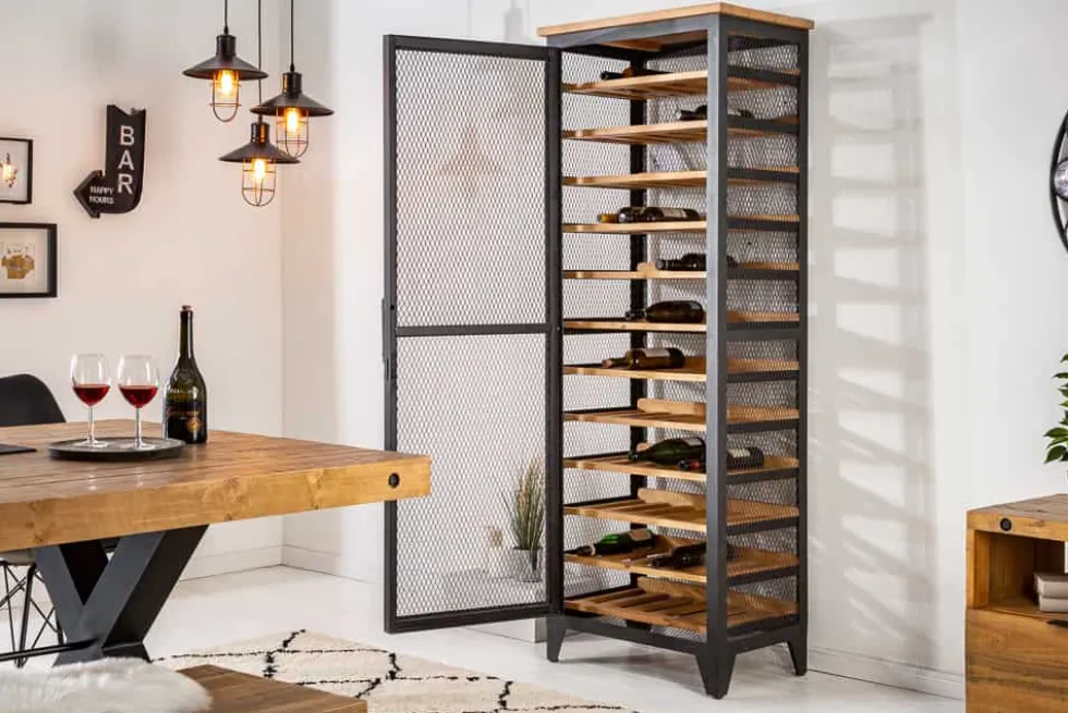 Industrial Weinschrank BODEGA 184cm recyceltes Pinienholz natur Weinregal für 72 Flaschen