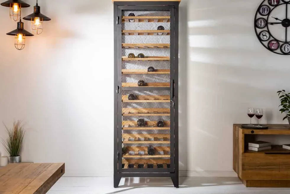 Industrial Weinschrank BODEGA 184cm recyceltes Pinienholz natur Weinregal für 72 Flaschen