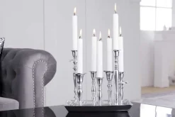 Kerzenständer MODERN BAROCK 30cm 7-flammig silber Aluminium poliert Kerzenhalter Deko-Platte