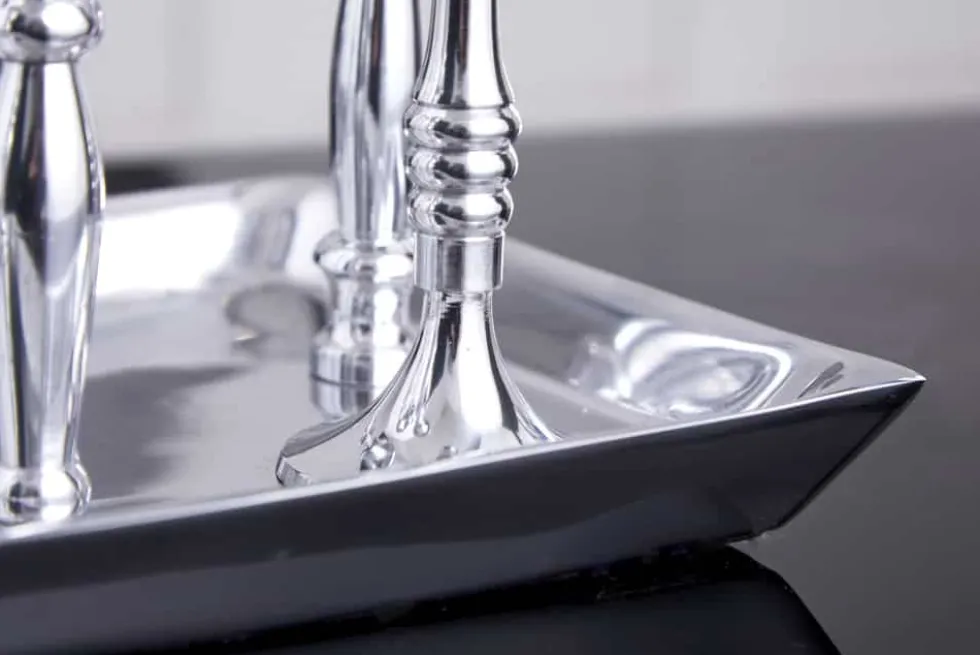 Kerzenständer MODERN BAROCK 30cm 7-flammig silber Aluminium poliert Kerzenhalter Deko-Platte